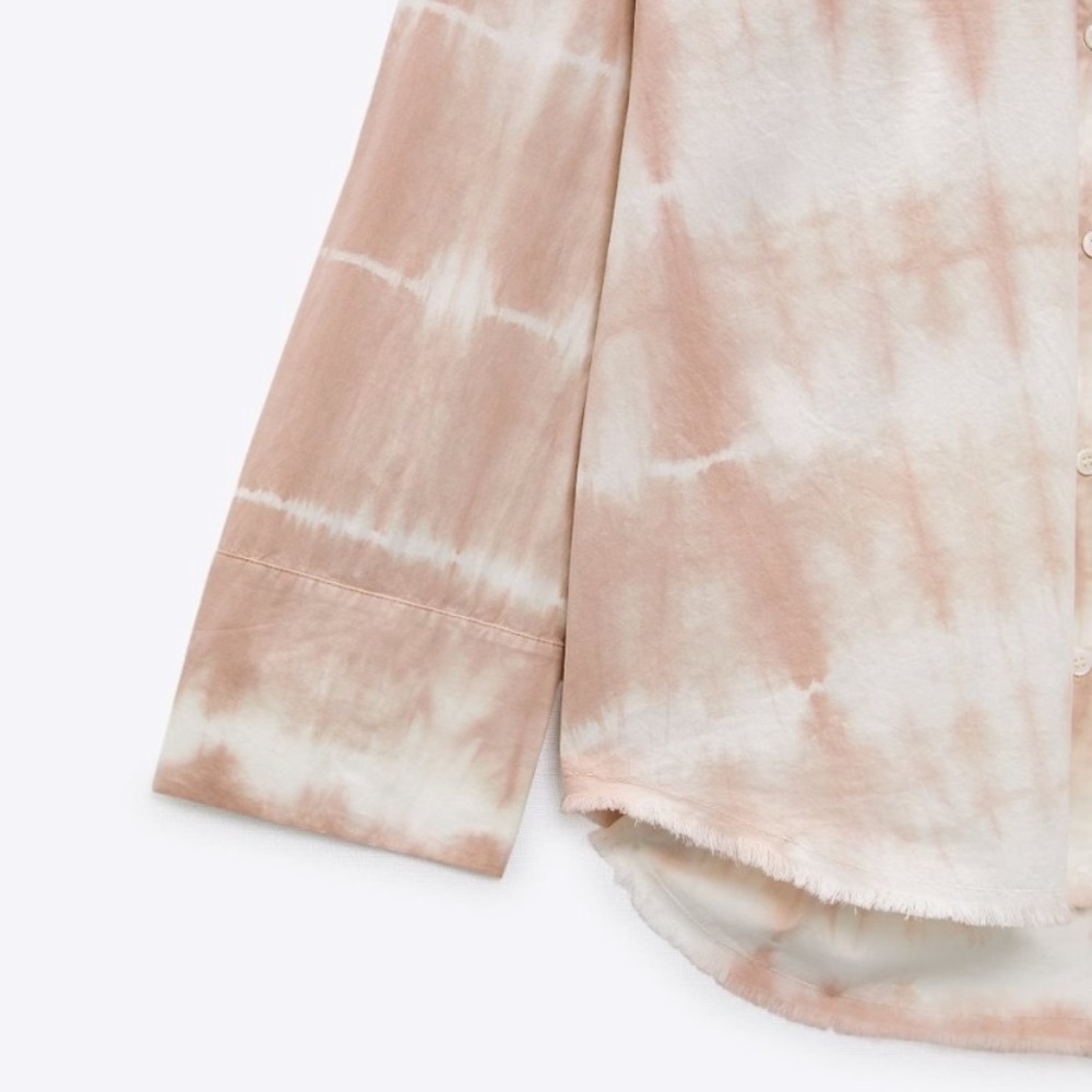 NWT - Zara Pink and White Tie Dye Button Front Long Sleeve Woven Top sz … - Picture 5 of 5